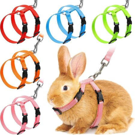Rabbit Cat Harness and Leash Set Adjustable Nylon Harnesses for Bunny Kitten Pet Outdoor Walking Supplies Accessories