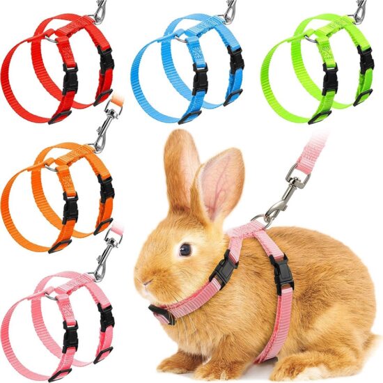 Rabbit Cat Harness and Leash Set Adjustable Nylon Harnesses for Bunny Kitten Pet Outdoor Walking Supplies Accessories