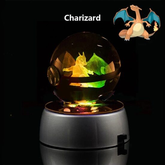 Anime Pokemon 3D Crystal Ball Snorlax Figure Pokeball Engraving Crystal Charizard Model with LED Light Base ANIME GIFT - Image 2