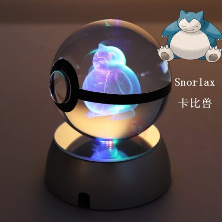 Anime Pokemon 3D Crystal Ball Snorlax Figure Pokeball Engraving Crystal Charizard Model with LED Light Base ANIME GIFT