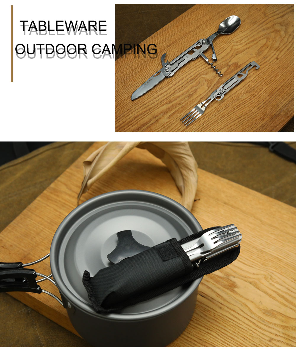 Tableware Multi-function Portable Knife Fork Spoon Bottle Opener Foldable Cutlery Camping Equipment