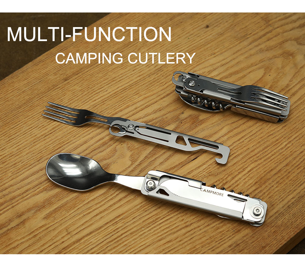 Tableware Multi-function Portable Knife Fork Spoon Bottle Opener Foldable Cutlery Camping Equipment