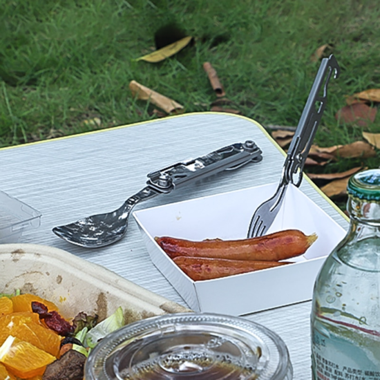 Tableware Multi-function Portable Knife Fork Spoon Bottle Opener Foldable Cutlery Camping Equipment - Image 2