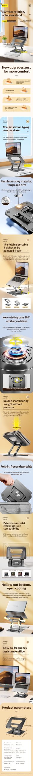 Laptop Stand Aluminium Alloy Foldable Tablet Rotale Stand Macbook Laptop Portable Fold Holder Cooling Bracket