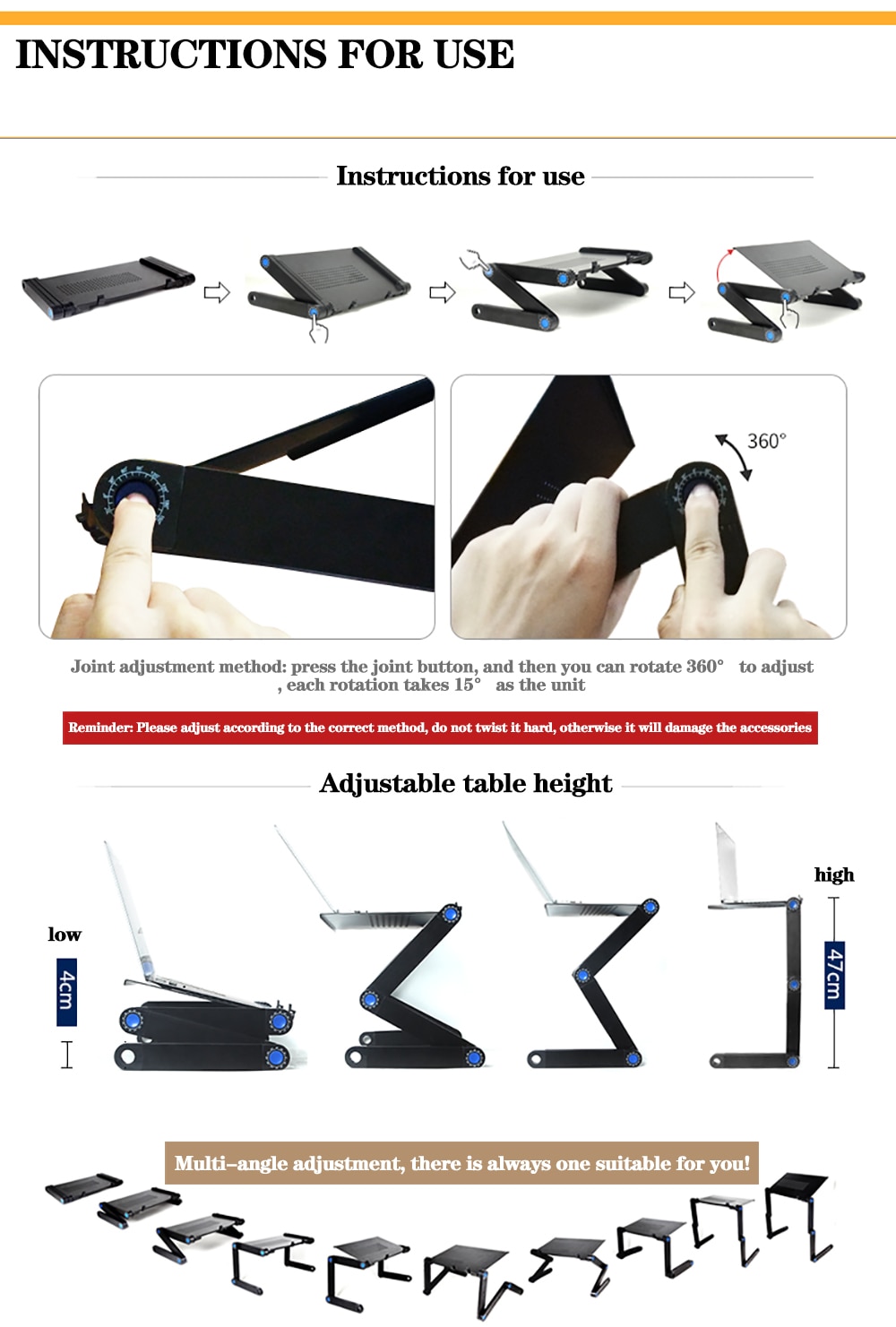 Laptop Desk Stand Portable Aluminum Alloy Lapdesk For TV Bed Sofa PC Notebook Adjustable Table Desk Stand With Mouse Pad