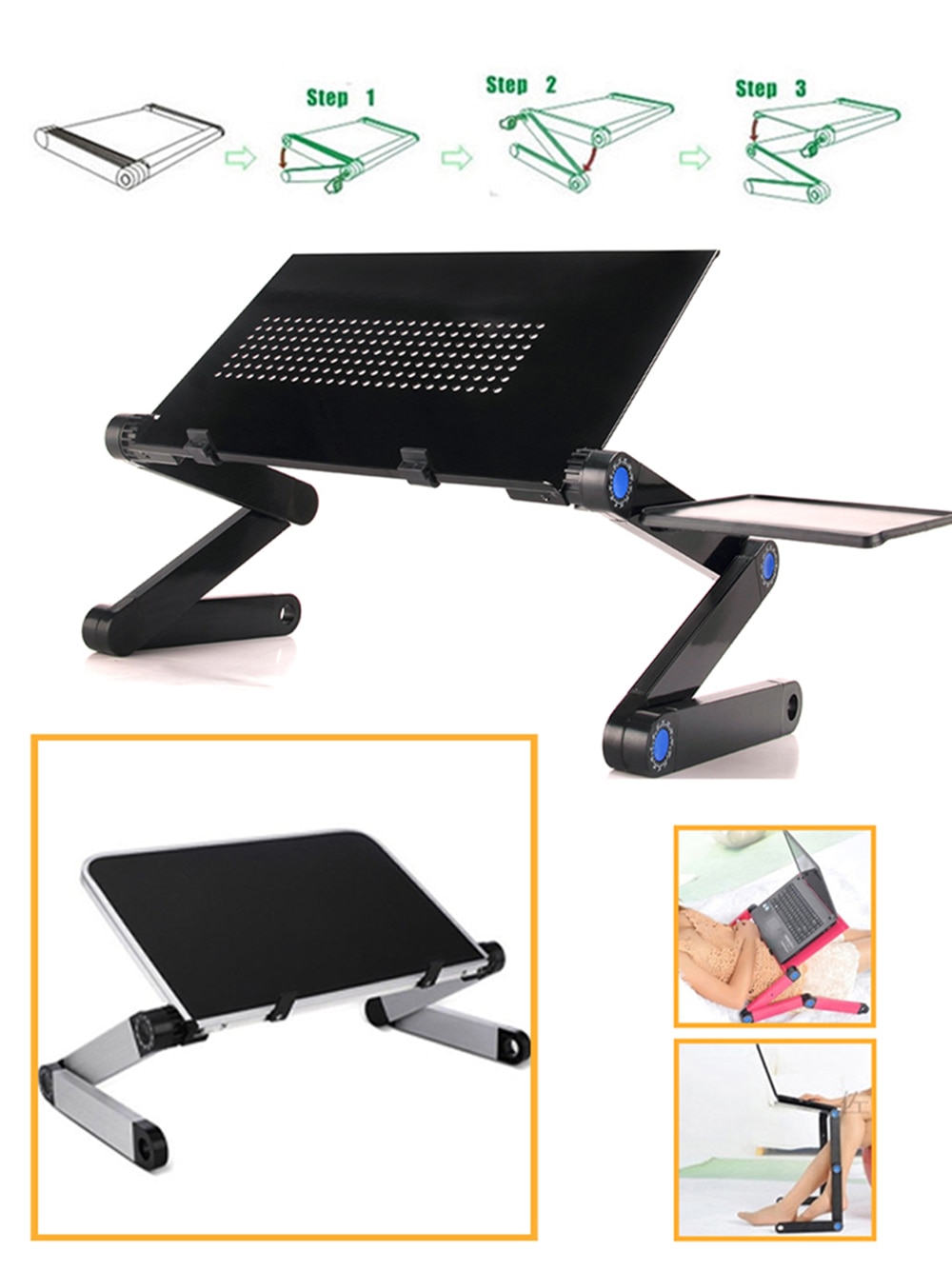Laptop Desk Stand Portable Aluminum Alloy Lapdesk For TV Bed Sofa PC Notebook Adjustable Table Desk Stand With Mouse Pad