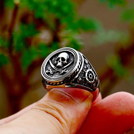 Vintage Pirate Signet Double Knife Skull Rings Men Stainless Steel Viking Compass Ring Biker Amulet Jewelry Gift Drop Shipping - Image 2