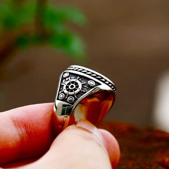 Vintage Pirate Signet Double Knife Skull Rings Men Stainless Steel Viking Compass Ring Biker Amulet Jewelry Gift Drop Shipping - Image 4