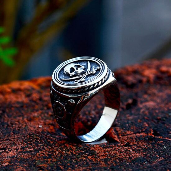 Vintage Pirate Signet Double Knife Skull Rings Men Stainless Steel Viking Compass Ring Biker Amulet Jewelry Gift Drop Shipping - Image 3