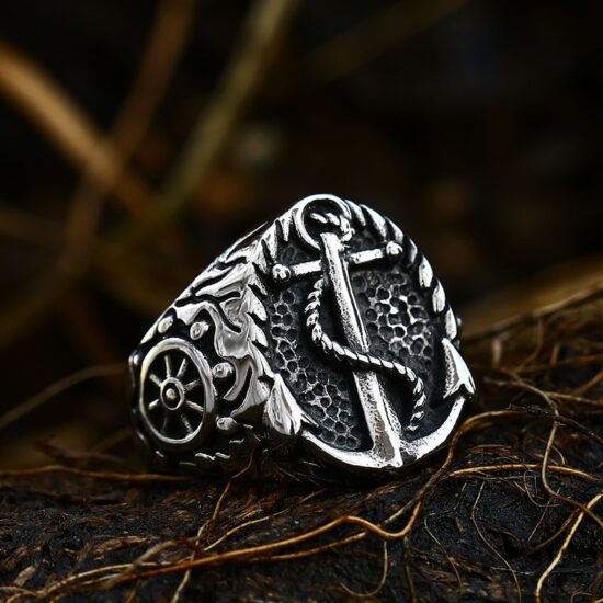 Pirate Ring Beier Stainless Steel Viking Cross Compass Runic Nautical Fashion Jewelry - Image 5