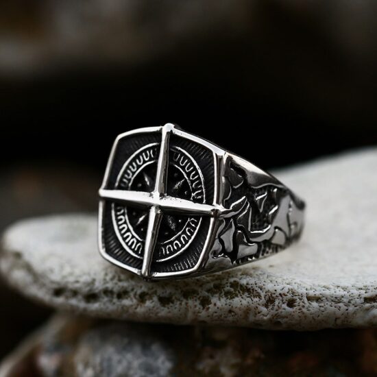 Pirate Ring Beier Stainless Steel Viking Cross Compass Runic Nautical Fashion Jewelry - Image 2