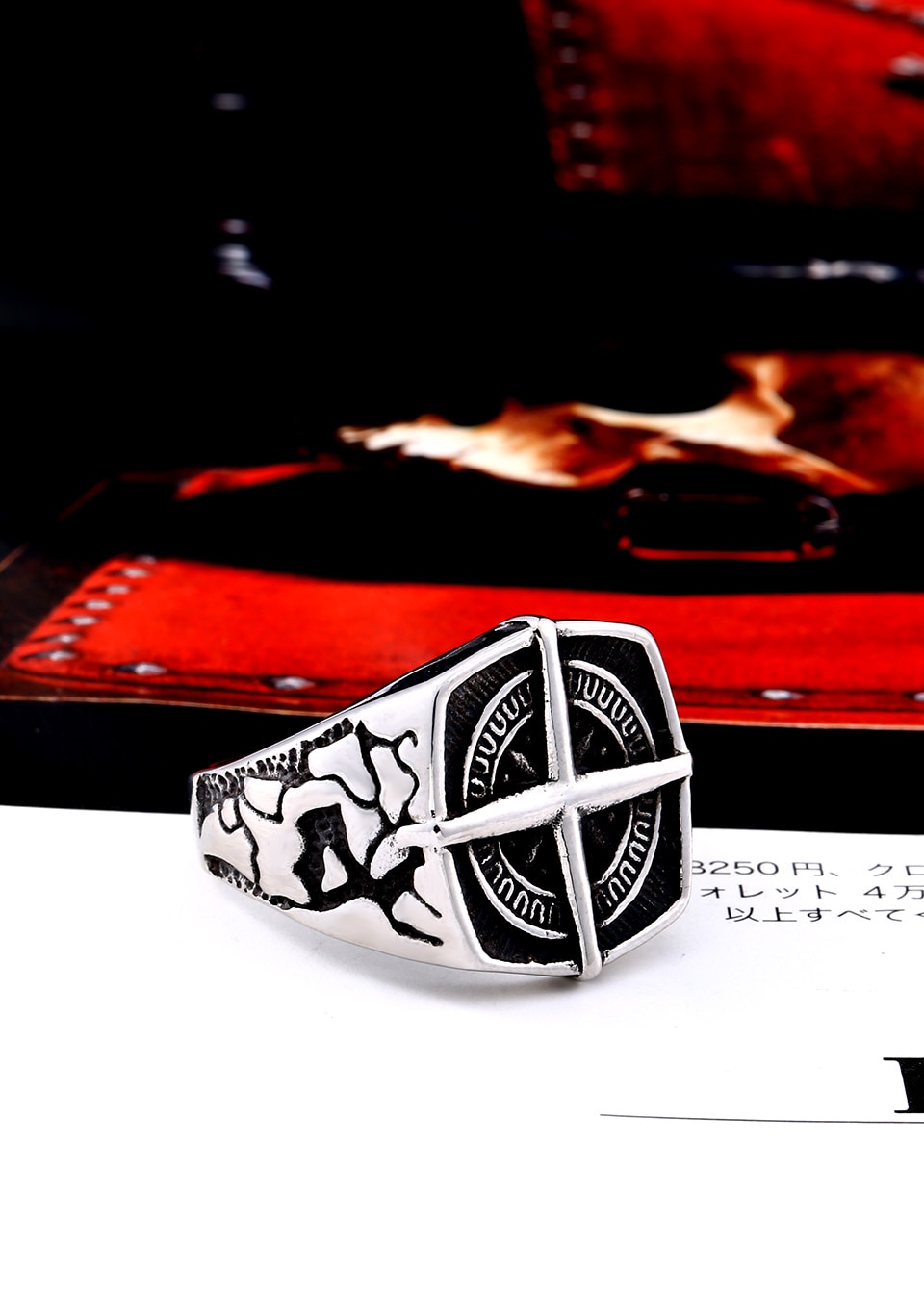 Pirate Ring Beier Stainless Steel Viking Cross Compass Runic Nautical Fashion Jewelry