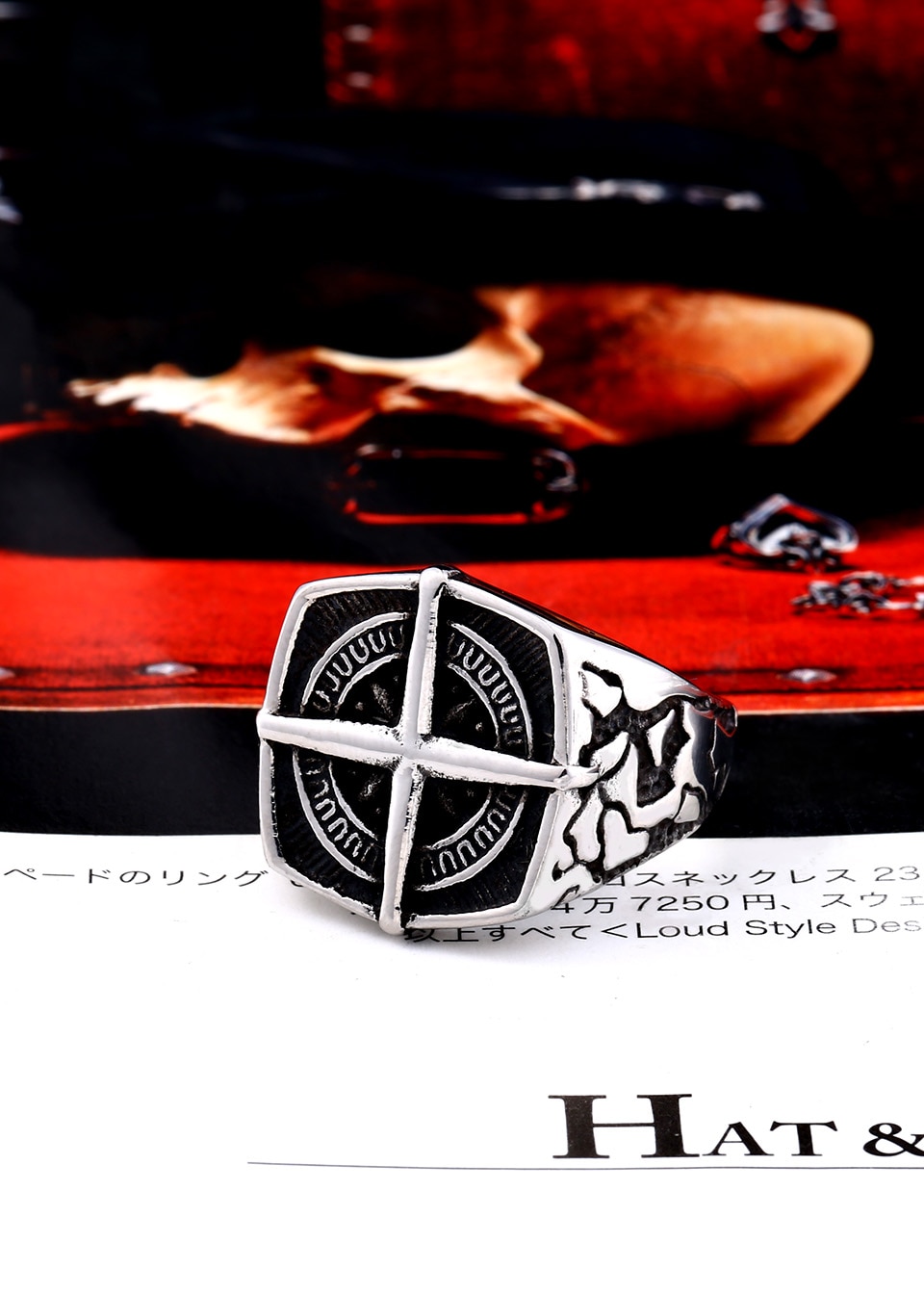 Pirate Ring Beier Stainless Steel Viking Cross Compass Runic Nautical Fashion Jewelry