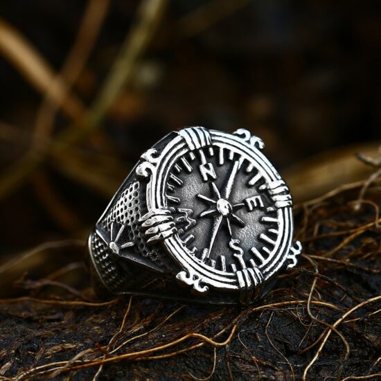 Pirate Ring Beier Stainless Steel Viking Cross Compass Runic Nautical Fashion Jewelry - Image 4