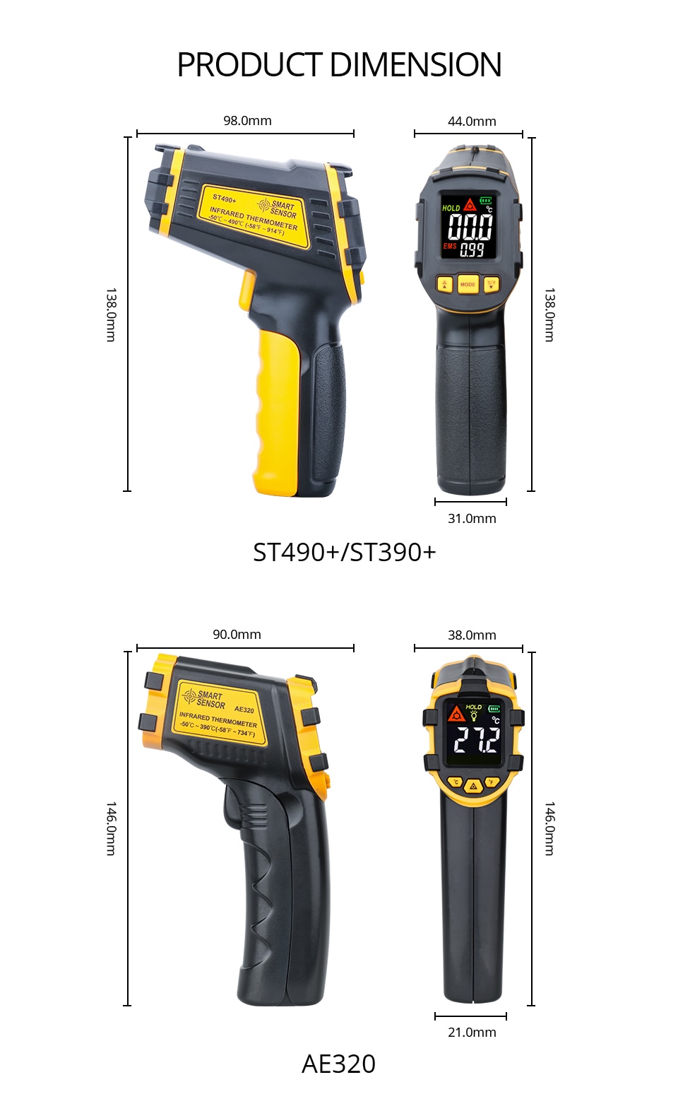 Temperature Laser Digital Meter Non-contact Pyrometer Imager Hygrometer IR LCD Light Alarm