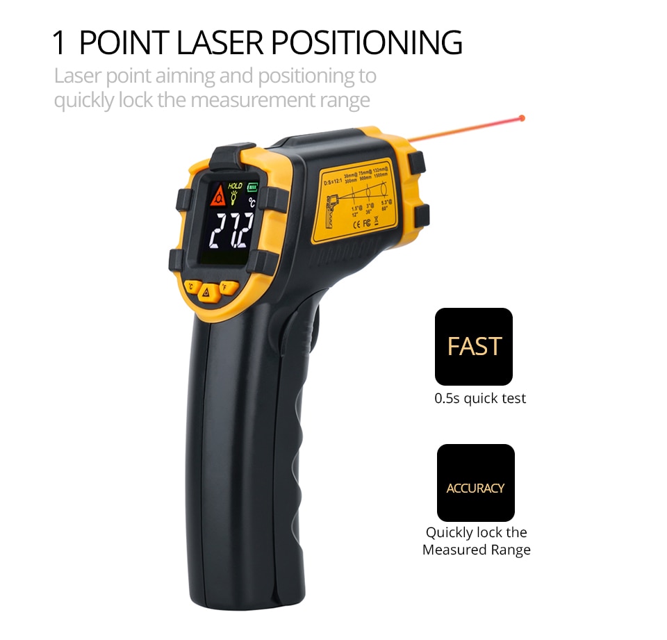 Temperature Laser Digital Meter Non-contact Pyrometer Imager Hygrometer IR LCD Light Alarm