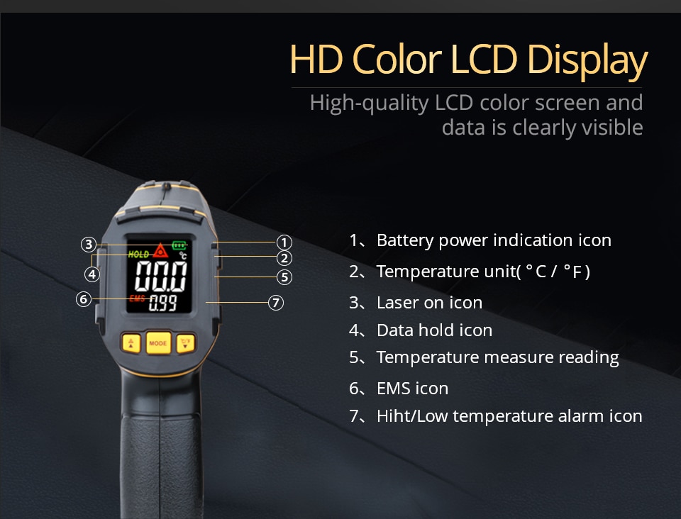 Temperature Laser Digital Meter Non-contact Pyrometer Imager Hygrometer IR LCD Light Alarm