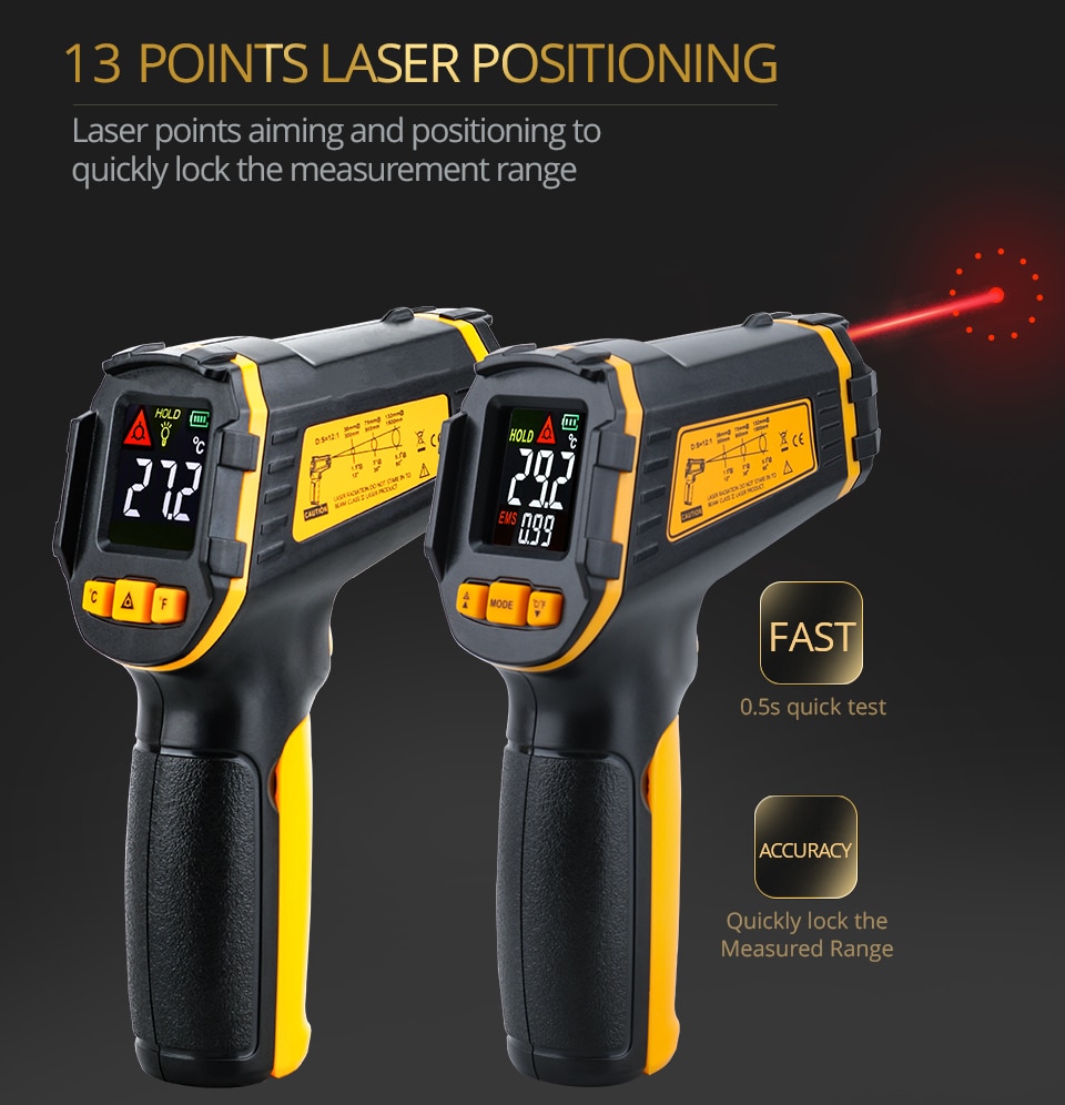 Temperature Laser Digital Meter Non-contact Pyrometer Imager Hygrometer IR LCD Light Alarm