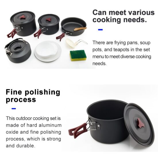 Camping Cookware Set Pot Tableware Kit Cooking Water Kettle Pan Travel Cutlery Utensils Hiking Picnic Equipment - Image 4