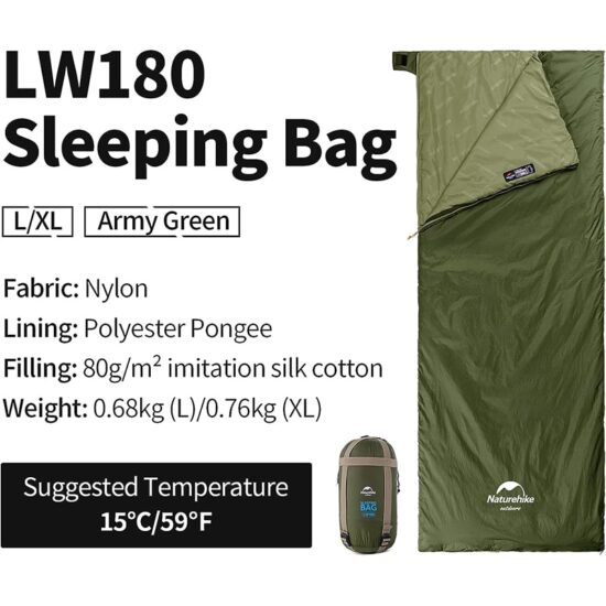 Sleeping Bag Ultralight Cotton Sleeping Bag Spring Summer lw180 Hiking Camping - Image 2