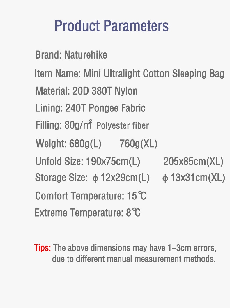 Sleeping Bag Ultralight Cotton Sleeping Bag Spring Summer lw180 Hiking Camping