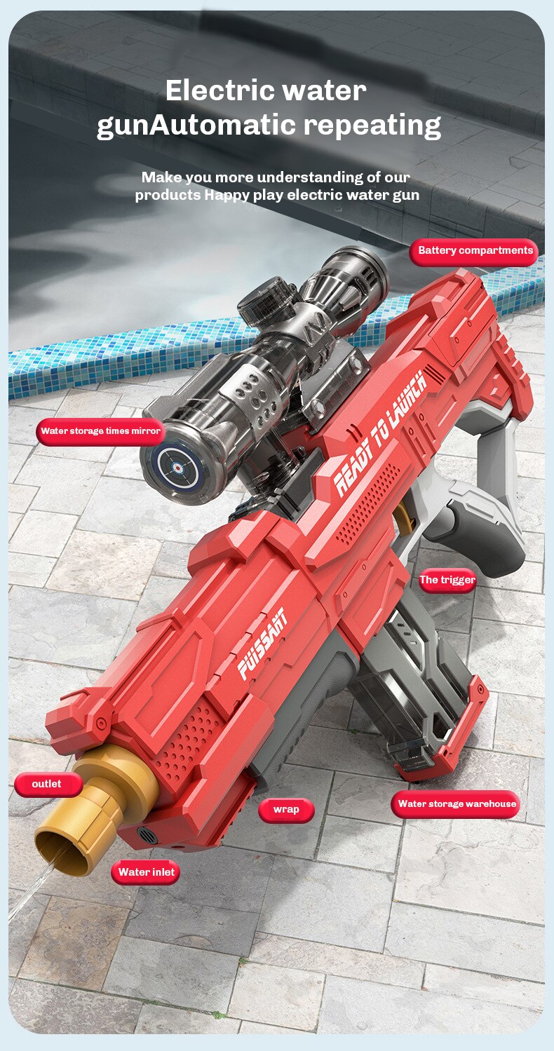 Electric Water Gun Full Automatic High Tech Water Soaker Guns Large Capacity Summer Pool Party Beach Toy