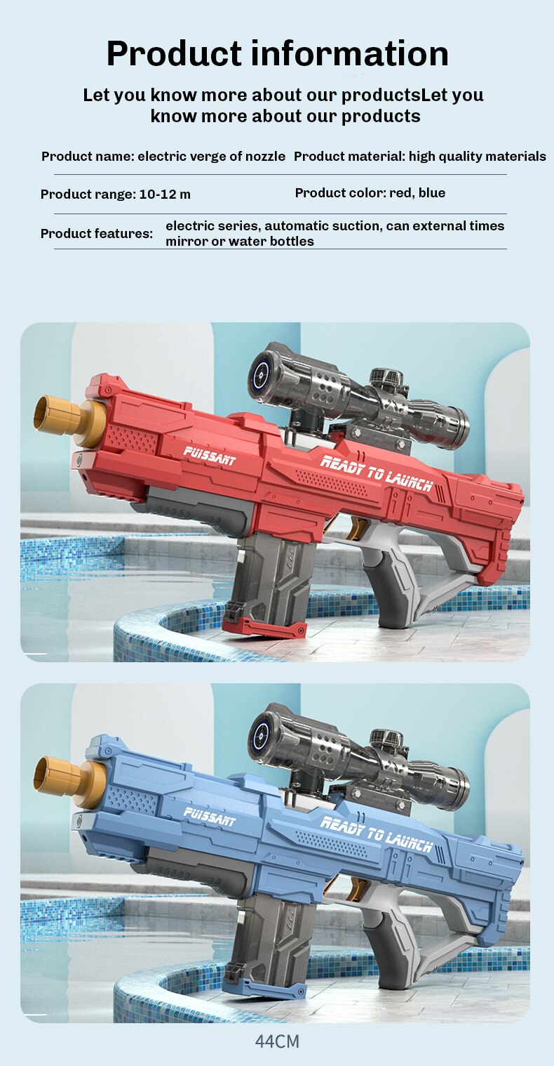 Electric Water Gun Full Automatic High Tech Water Soaker Guns Large Capacity Summer Pool Party Beach Toy