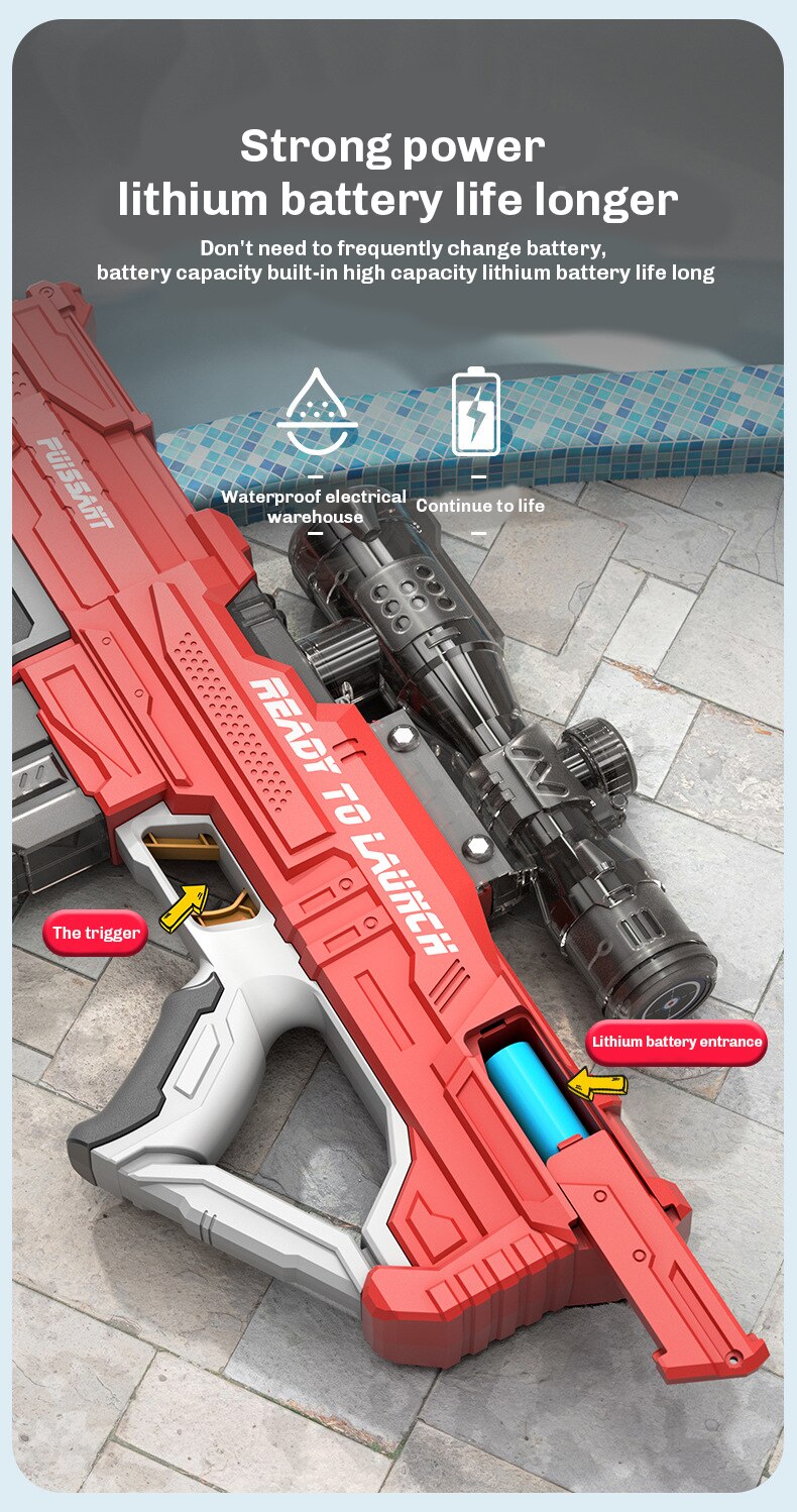 Electric Water Gun Full Automatic High Tech Water Soaker Guns Large Capacity Summer Pool Party Beach Toy