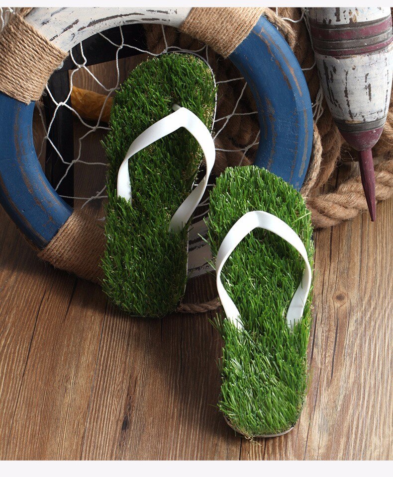 Slipper Imitation Grass Flip Flops For Summer Beach Flat Shoe Sandals