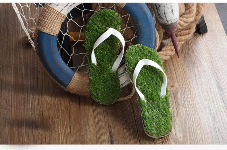 Slipper Imitation Grass Flip Flops For Summer Beach Flat Shoe Sandals