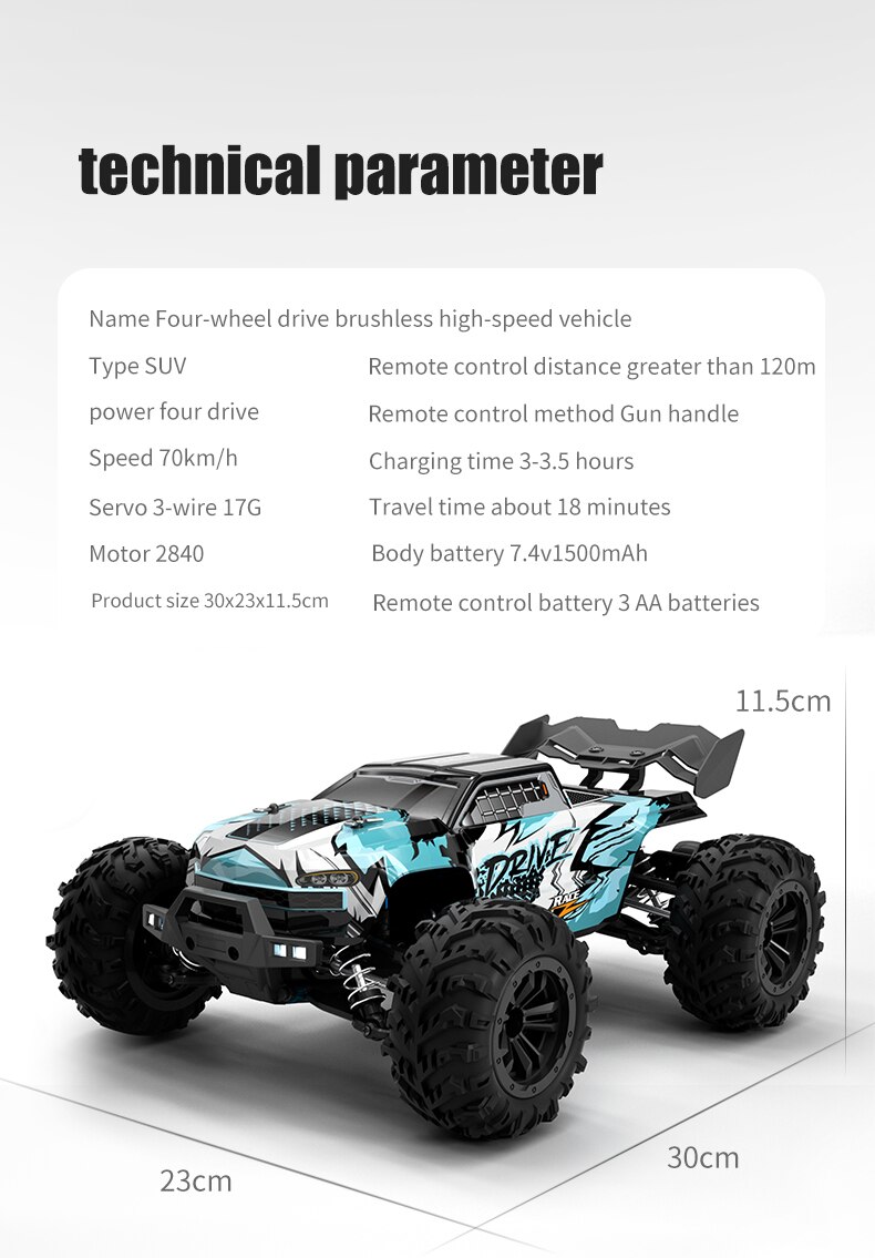 Drift Monster Truck High Speed 70KM/H Or 50KM/H 4WD RC Car With LED Remote Control Cars vs Wltoys Toys