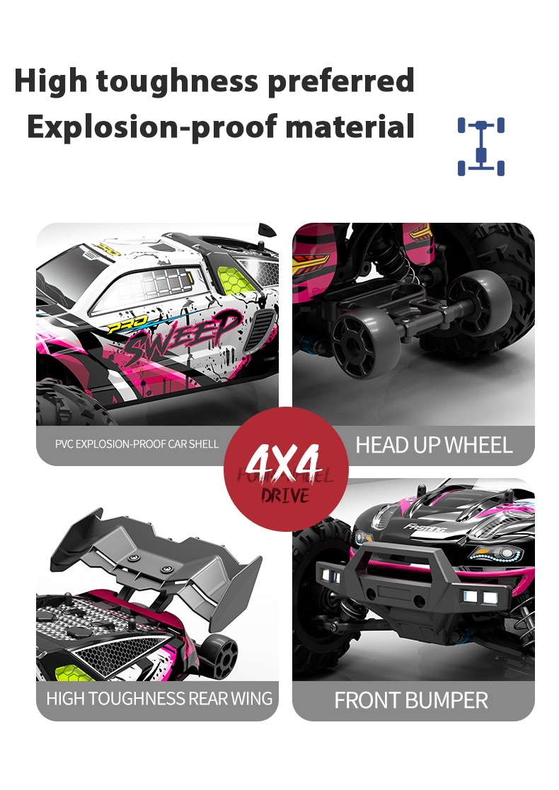 Drift Monster Truck High Speed 70KM/H Or 50KM/H 4WD RC Car With LED Remote Control Cars vs Wltoys Toys