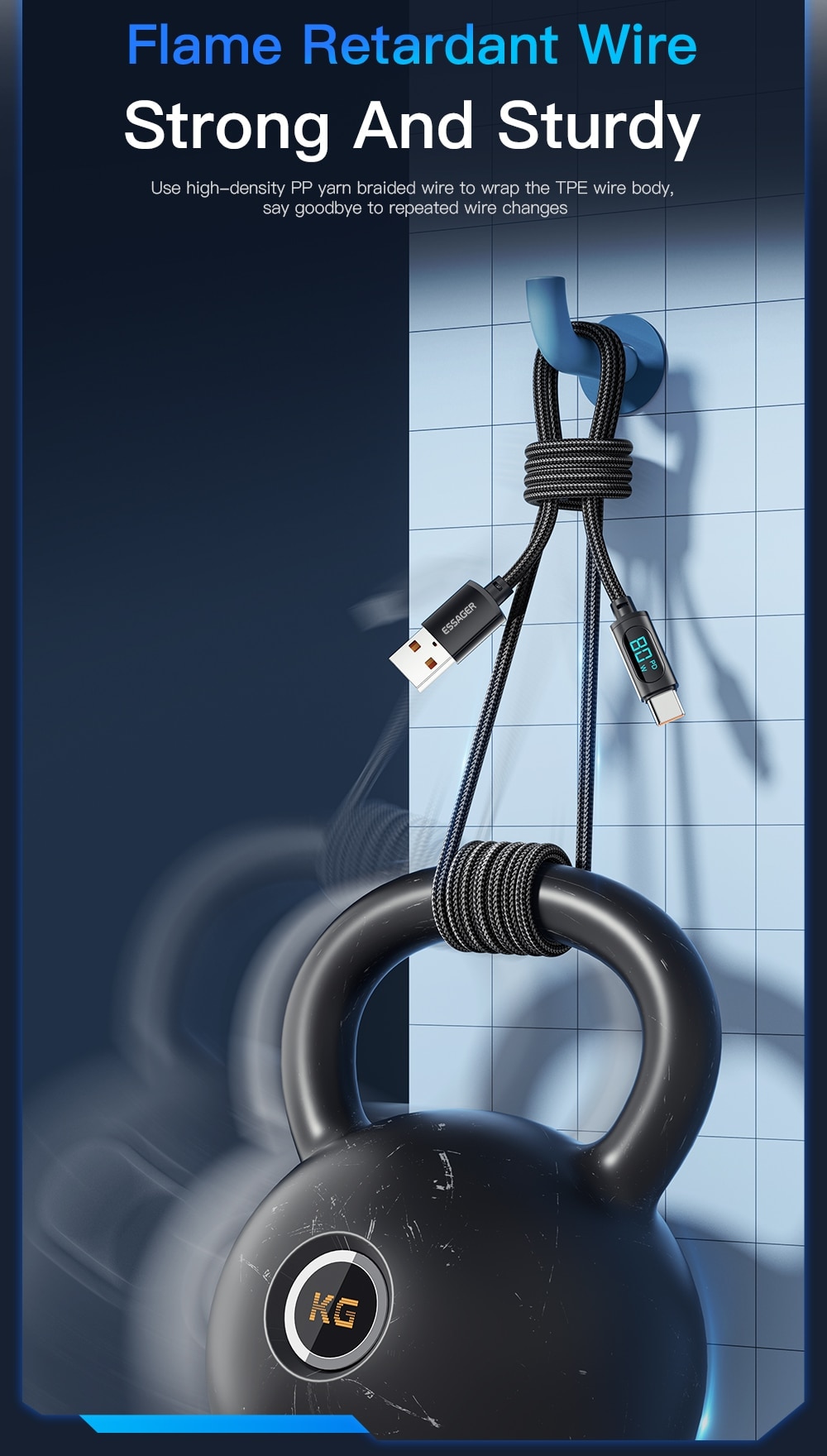 USB Type-C Cable For Huawei Honor Xiaomi Samsung With Screen LED 66W/100W Fast Charging Android Data Cable Wire Cord