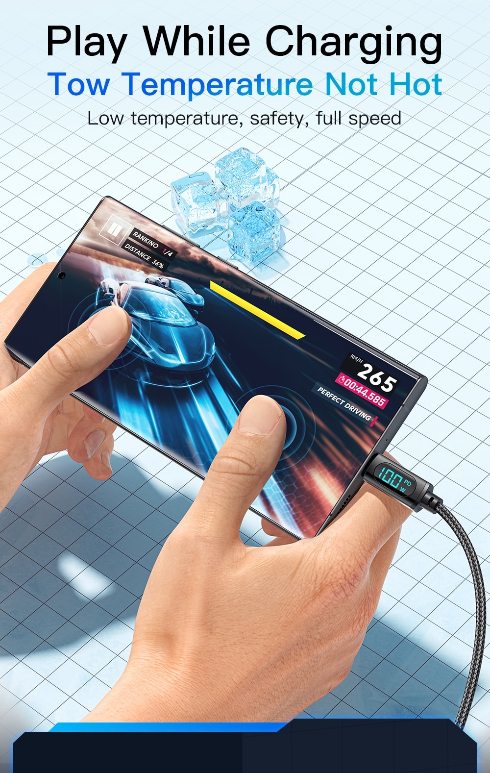 USB Type-C Cable For Huawei Honor Xiaomi Samsung With Screen LED 66W/100W Fast Charging Android Data Cable Wire Cord