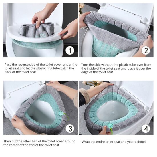 Toilet Seat Cover Mat With Handle Gray Winter Warm Thicker Soft Washable Hygienic Antibacterial - Image 2