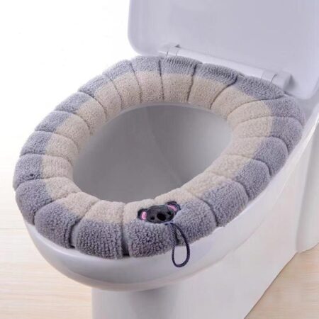 Toilet Seat Cover Mat With Handle Gray Winter Warm Thicker Soft Washable Hygienic Antibacterial