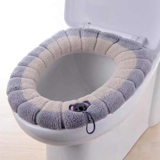 Toilet Seat Cover Mat With Handle Gray Winter Warm Thicker Soft Washable Hygienic Antibacterial