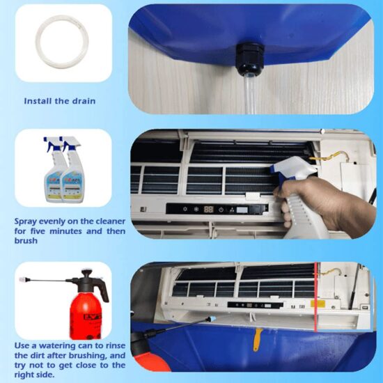 Cover Set Air Conditioner Cleaning Waterproof Wall-mounted Split Air Conditioner with Drain Cleaning Set Tools - Image 3