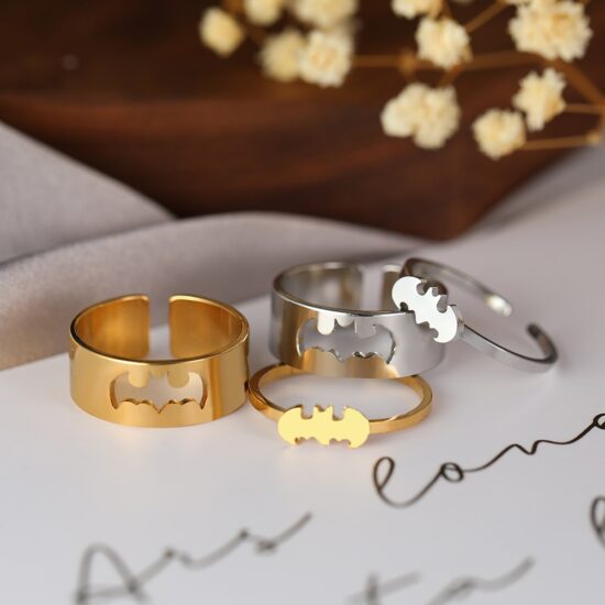 Bat Rings Fashion Gothic Stainless Steel Adjustable Couple Ring Gift 2Pcs/set - Image 4