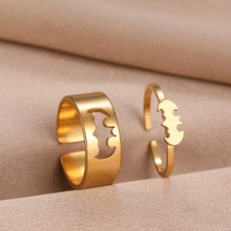 Bat Rings Fashion Gothic Stainless Steel Adjustable Couple Ring Gift 2Pcs/set