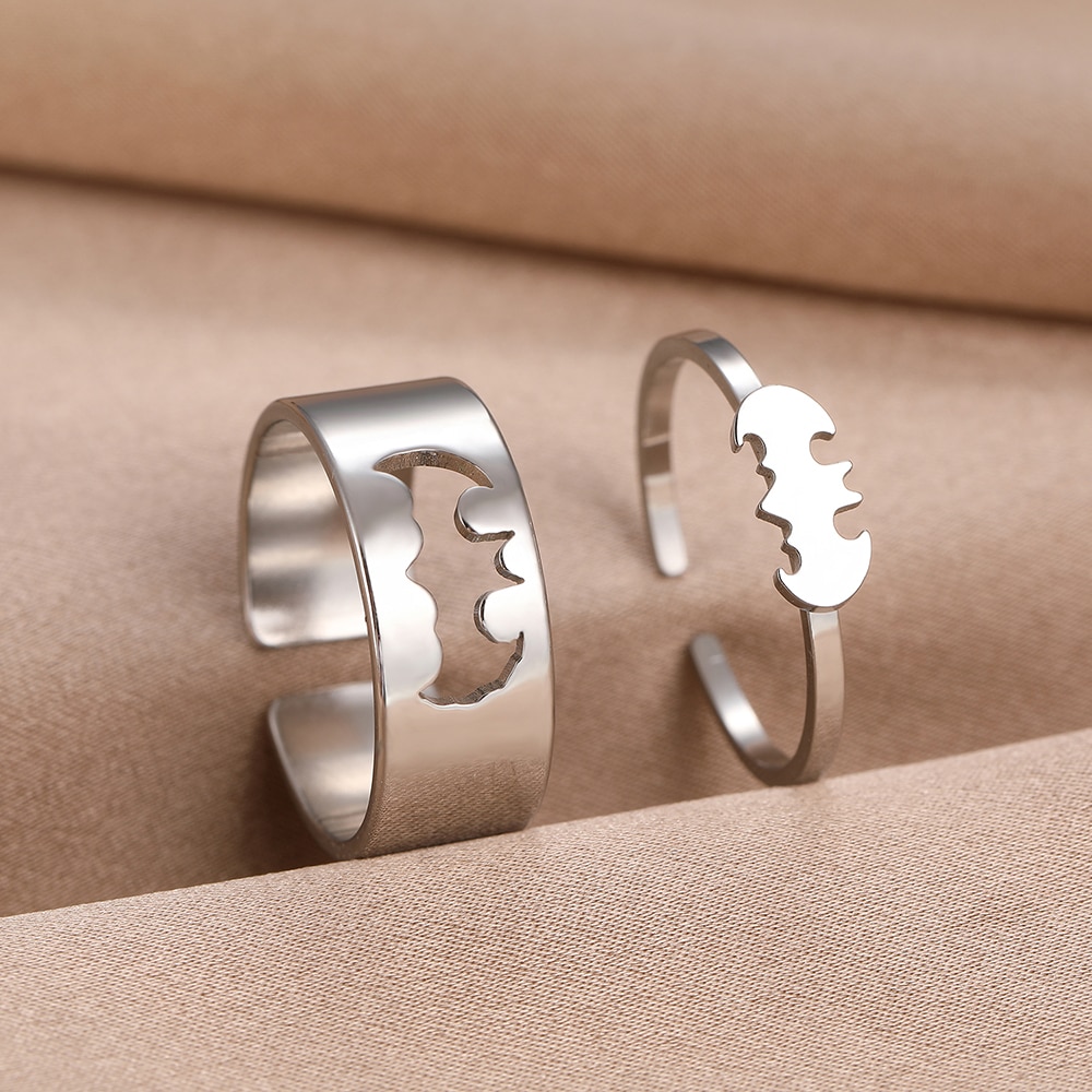 Bat Rings Fashion Gothic Stainless Steel Adjustable Couple Ring Gift 2Pcs/set
