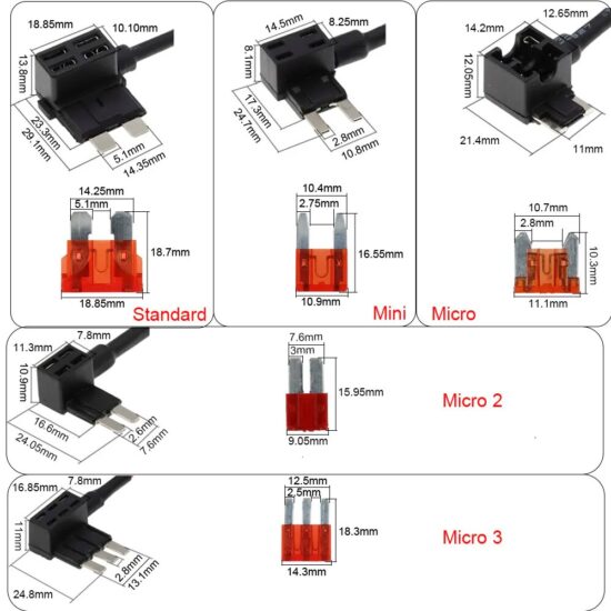 Car Fuse Holder Add-a-circuit TAP Adapter with 10A Micro Mini Standard ATM Blade Fuse 12V MINI SMALL MEDIUM Size - Image 3