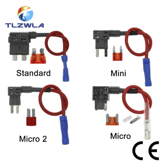 Car Fuse Holder Add-a-circuit TAP Adapter with 10A Micro Mini Standard ATM Blade Fuse 12V MINI SMALL MEDIUM Size