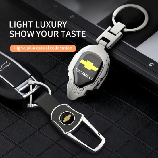 3D Logo Keyring Metal Car Keychain Leather Ring For Chevrolet - Image 5
