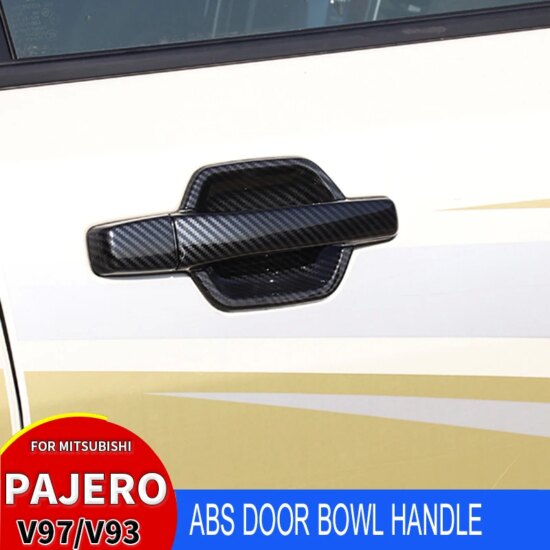 Car Handle Frame Cover Trims 4Pcs Decoration For Mitsubishi Pajero Door Bowl Stickers V97 V93 V73 ABS Carbon