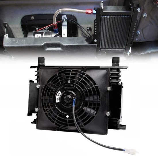Universal 15 Rows 10AN Universal Engine Transmission Oil Cooler+7" Fixed Cooling Fan Kit - Image 3