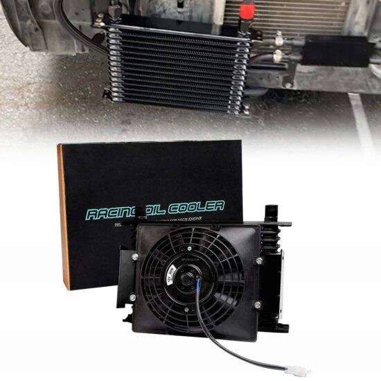 Universal 15 Rows 10AN Universal Engine Transmission Oil Cooler+7" Fixed Cooling Fan Kit