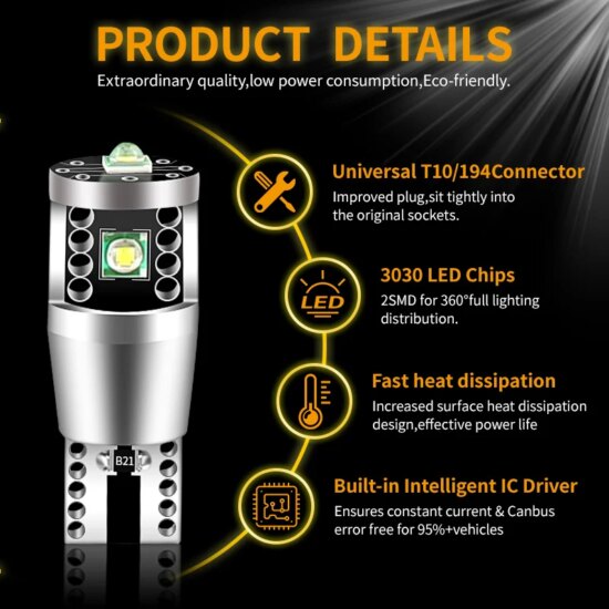 ⁦2PCS w5w LED License Plate Light W5W T10 Lamp For Chevrolet Caprice 2011 2012 2013 2014 2015 2016 2017⁩ - الصورة ⁦3⁩