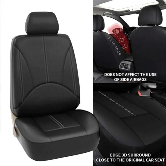 Car Seat Cover Set Breathable Full Surround Cover for Car Compatible with Airbag Fit 5-Seat PU Leather - Image 2