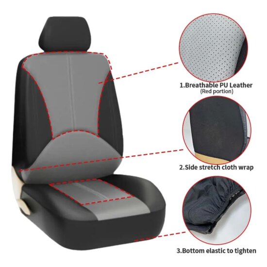 Car Seat Cover Set Breathable Full Surround Cover for Car Compatible with Airbag Fit 5-Seat PU Leather - Image 4